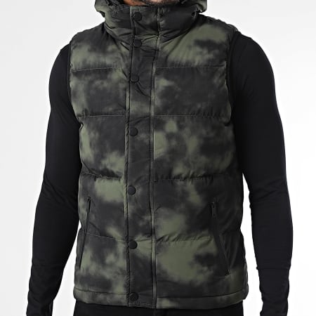 John H - Plumífero sin mangas con capucha 06 Negro Verde Caqui