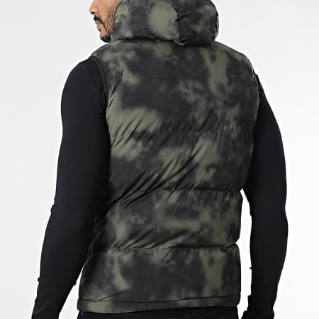 John H - Plumífero sin mangas con capucha 06 Negro Verde Caqui