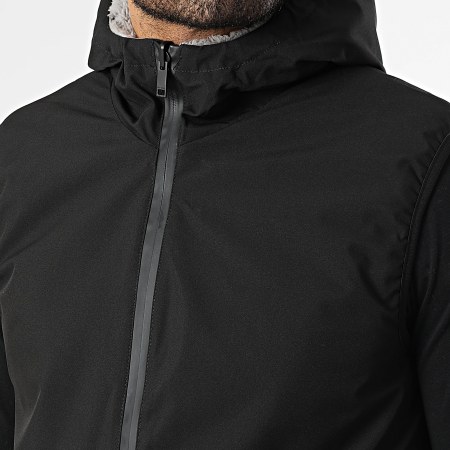 John H - Chaqueta Capucha Zippée Piel Sintética Sin Mangas 02 Gris Negro Reversible