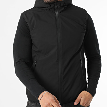 John H - Chaqueta con capucha zippée de piel sin mangas 02 gris antracita negro reversible