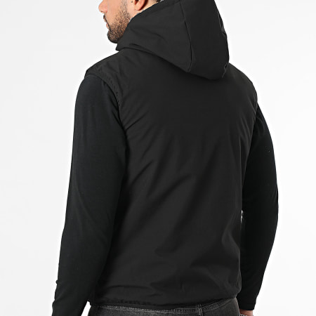 John H - Chaqueta con capucha zippée de piel sin mangas 02 gris antracita negro reversible