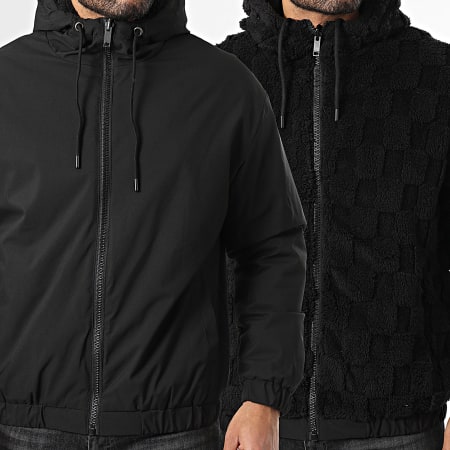 John H - Veste Capuche Zippée Fourrure Réversible 03 Noir