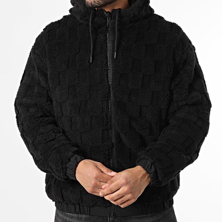 John H - Veste Capuche Zippée Fourrure Réversible 03 Noir