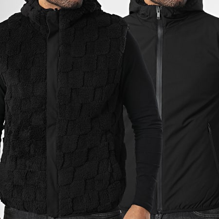 John H - Veste Capuche Zippée Fourrure Sans Manches 02 Noir Réversible