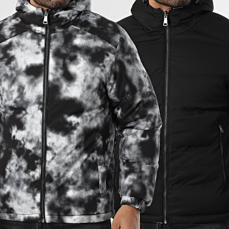 John H - Plumífero con capucha reversible 05 Negro Gris