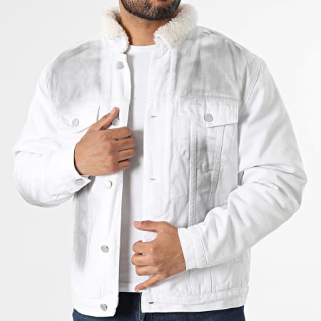 John H - Chaqueta vaquera con cuello de borreguito 801 Blanco