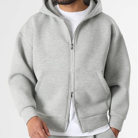 LBO - Zipper Hoodie met Neopreen Effect 2376 Grijs Gemêleerd