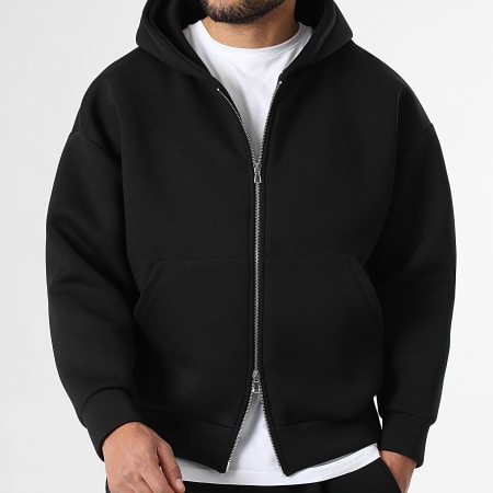 LBO - Felpa Con Cappuccio Con Zip Effetto Neoprene 2377 Nero