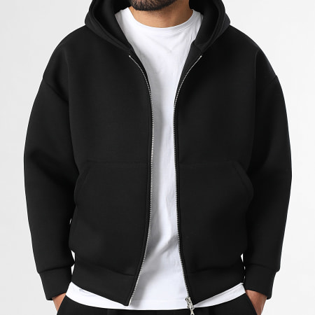 LBO - Felpa Con Cappuccio Con Zip Effetto Neoprene 2377 Nero