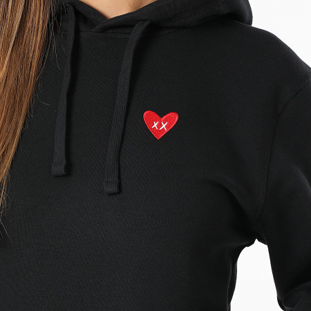 Luxury Lovers - Sweat Capuche Femme Red Heart Embroidery Noir