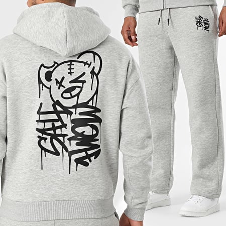 Sale Môme Paris - Ensemble De Survêtement Nounours Dripping Graffiti Gris Chiné Noir