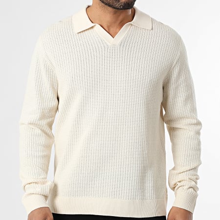 Jack And Jones - V-Neck Textured Sweater Greene Light Beige