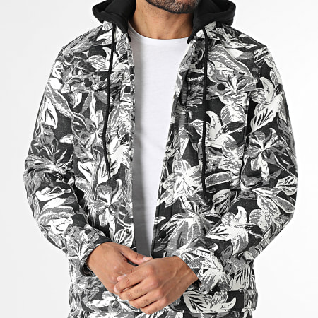 MTX - Ensemble Veste Boutonnée Capuche Et Pantalon Cargo 375 Blanc Noir Floral
