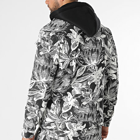 MTX - Ensemble Veste Boutonnée Capuche Et Pantalon Cargo 375 Blanc Noir Floral