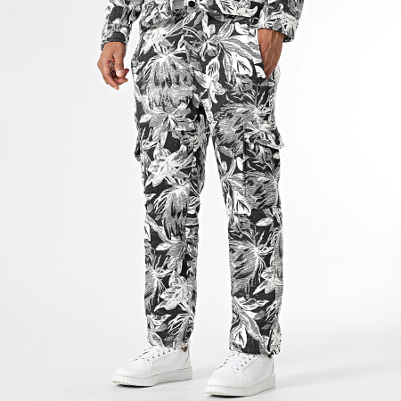 MTX - Ensemble Veste Boutonnée Capuche Et Pantalon Cargo 375 Blanc Noir Floral