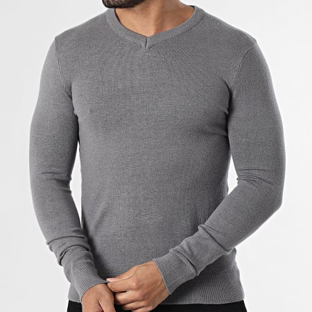 Paname Brothers - Jersey Cuello V 01 Gris Anticino Mezlado