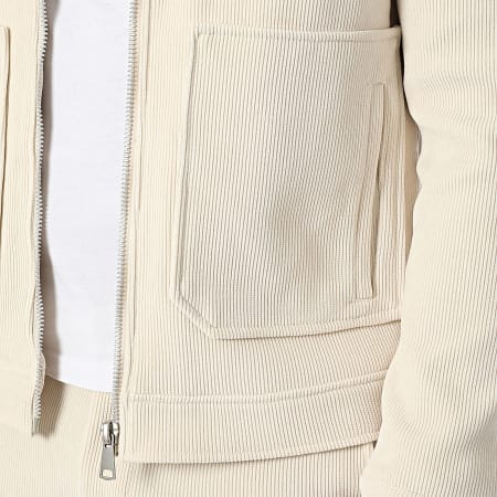 Frilivin - Conjunto Chaqueta con Cremallera y Pantalón Cotelé K58 Beige