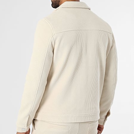 Frilivin - Conjunto Chaqueta con Cremallera y Pantalón Cotelé K58 Beige