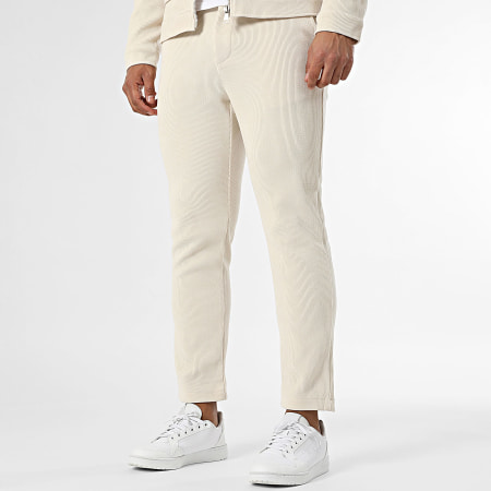 Frilivin - Conjunto Chaqueta con Cremallera y Pantalón Cotelé K58 Beige