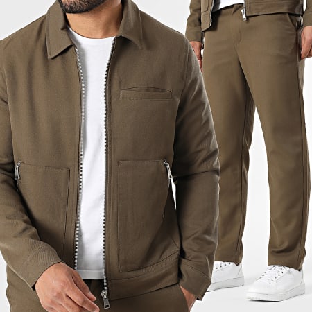 Frilivin - Conjunto Chaqueta con cremallera y Pantalón C49 Marrón