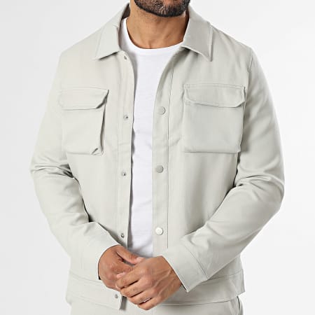 Frilivin - Conjunto Chaqueta Botonada Y Pantalón E51 Gris Claro