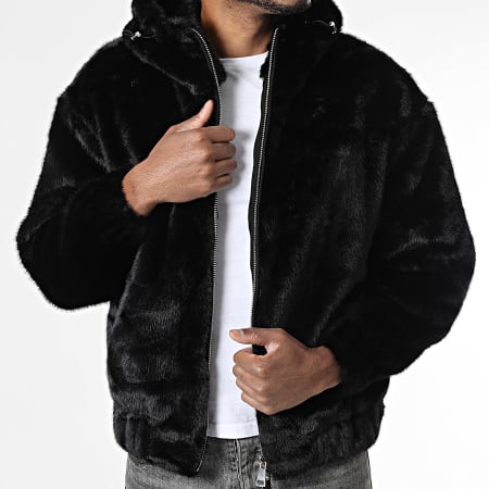 Uniplay - Chaqueta de Piel con Capucha Zippée 011 Negro