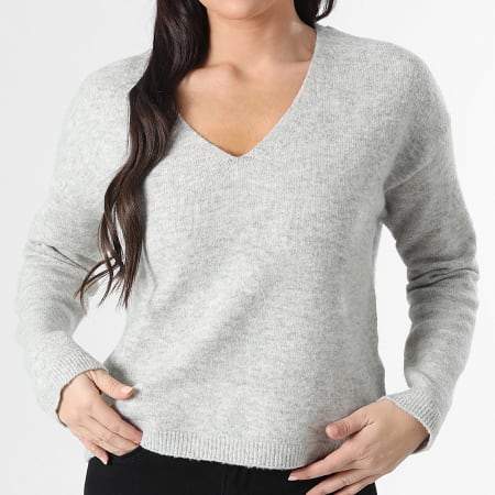 Vero Moda - Pull Col V Femme Besti Gris Chiné