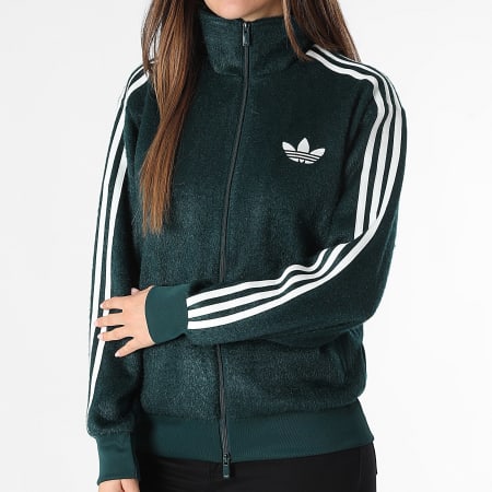 Adidas Originals - Veste Zippée A Bandes Femme Mohair KS7777 Vert Foncé