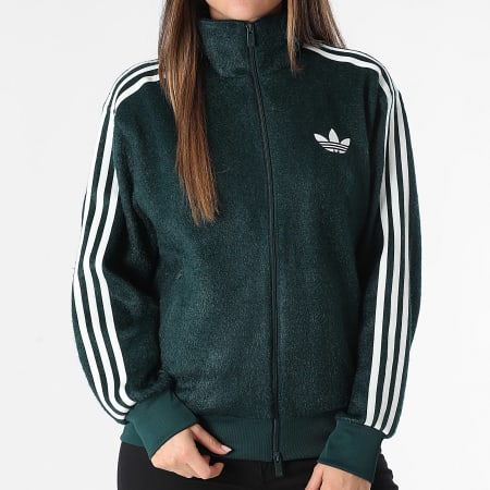 Adidas Originals - Veste Zippée A Bandes Femme Mohair KS7777 Vert Foncé