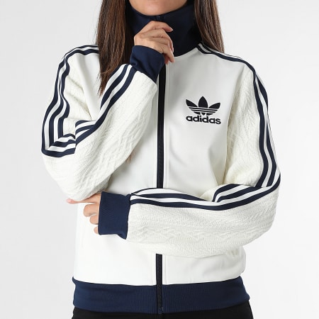 Adidas Originals - Chaqueta con cremallera a bandas Mujer KS7800 Beige Claro Azul Marino