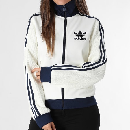 Adidas Originals - Chaqueta con cremallera a bandas Mujer KS7800 Beige Claro Azul Marino