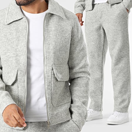 Frilivin - Conjunto Chaqueta con Cremallera y Pantalón 161 Gris Claro Jaspeado