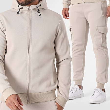 Classic Series - Completo Giacca con Cappuccio Zip e Pantalone Cargo 018 Beige