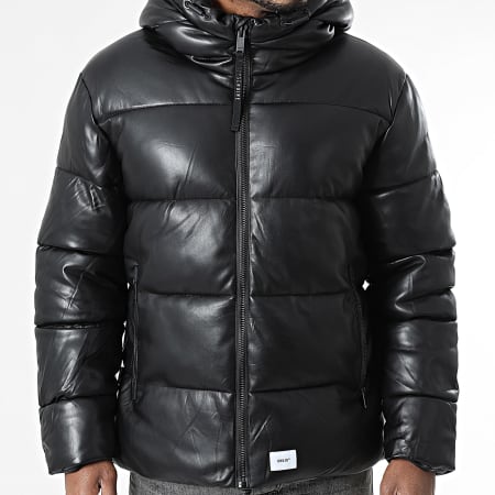 Khujo - Doudoune Capuche Simili Cuir Coen Noir