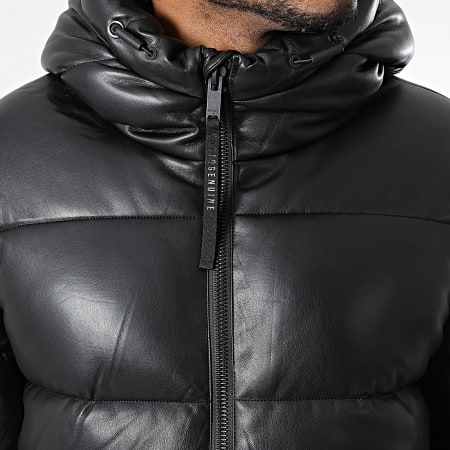 Khujo - Doudoune Capuche Simili Cuir Coen Noir