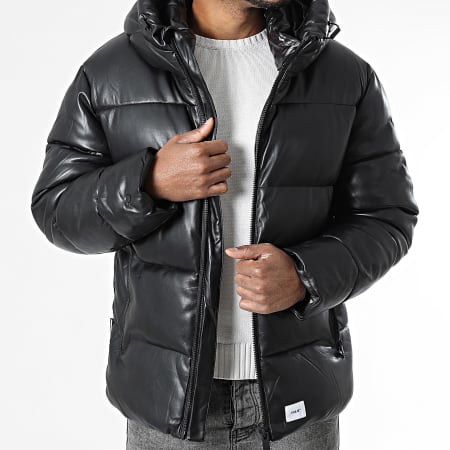 Khujo - Doudoune Capuche Simili Cuir Coen Noir