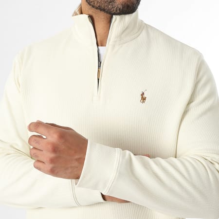 Polo Ralph Lauren - Pull Col Zippé Rib Oxford Beige Clair