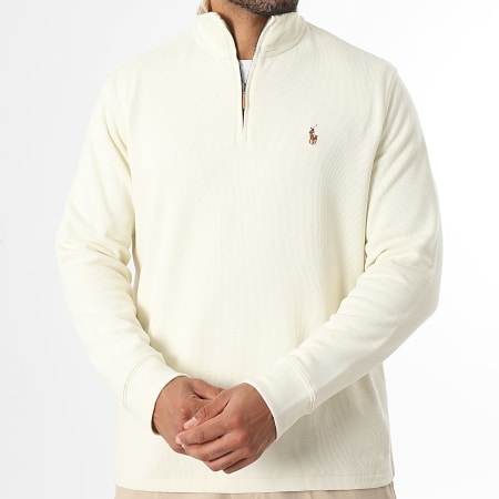 Polo Ralph Lauren - Pull Col Zippé Rib Oxford Beige Clair