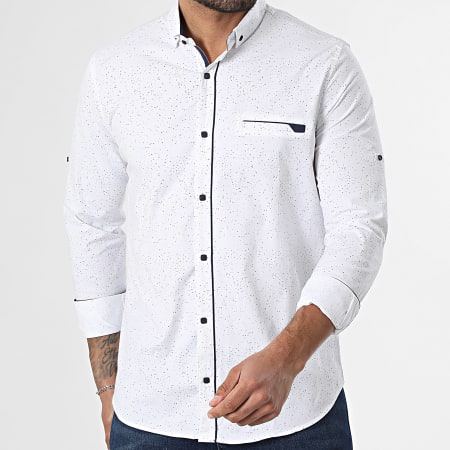 Classic Series - Chemise Manches Longues 102 Blanc Bleu Marine