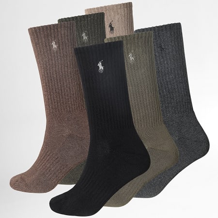 Polo Ralph Lauren - Lot De 6 Paires De Chaussettes Original Player Beige Marron Vert Kaki Gris Noir