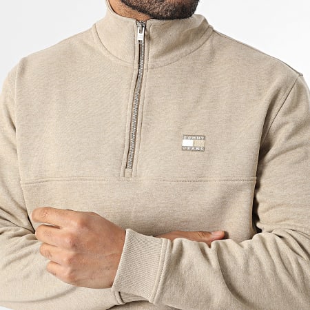 Tommy Jeans - Sweat Col Montant Zippé Badge 2344 Beige Chiné