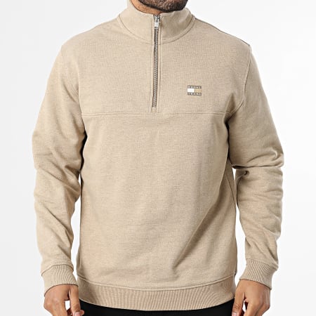 Tommy Jeans - Sweat Col Montant Zippé Badge 2344 Beige Chiné