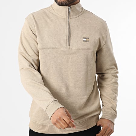 Tommy Jeans - Sweat Col Montant Zippé Badge 2344 Beige Chiné