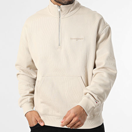 Tommy Jeans - Sudadera Cuello Alto Con Cremallera Acanalada 90s Script 2362 Beige
