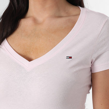 Tommy Jeans - Lot De 2 Tee Shirts Slim Col V Femme 1367 Blanc Rose