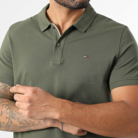 Tommy Jeans - Polo Manches Courtes Slim Placket 0676 Vert Kaki