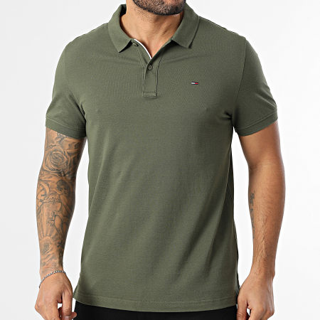 Tommy Jeans - Polo Manches Courtes Slim Placket 0676 Vert Kaki