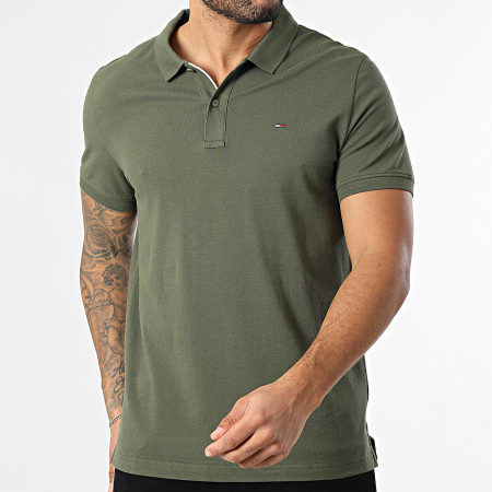 Tommy Jeans - Polo Manches Courtes Slim Placket 0676 Vert Kaki