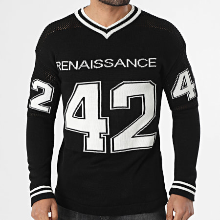 Ikao - Pull Col V Ajouré 006 Noir Blanc