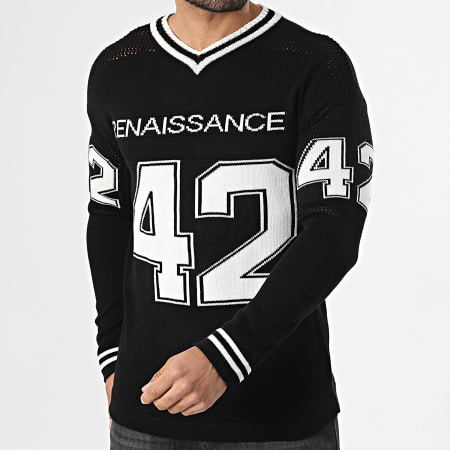 Ikao - Pull Col V Ajouré 006 Noir Blanc